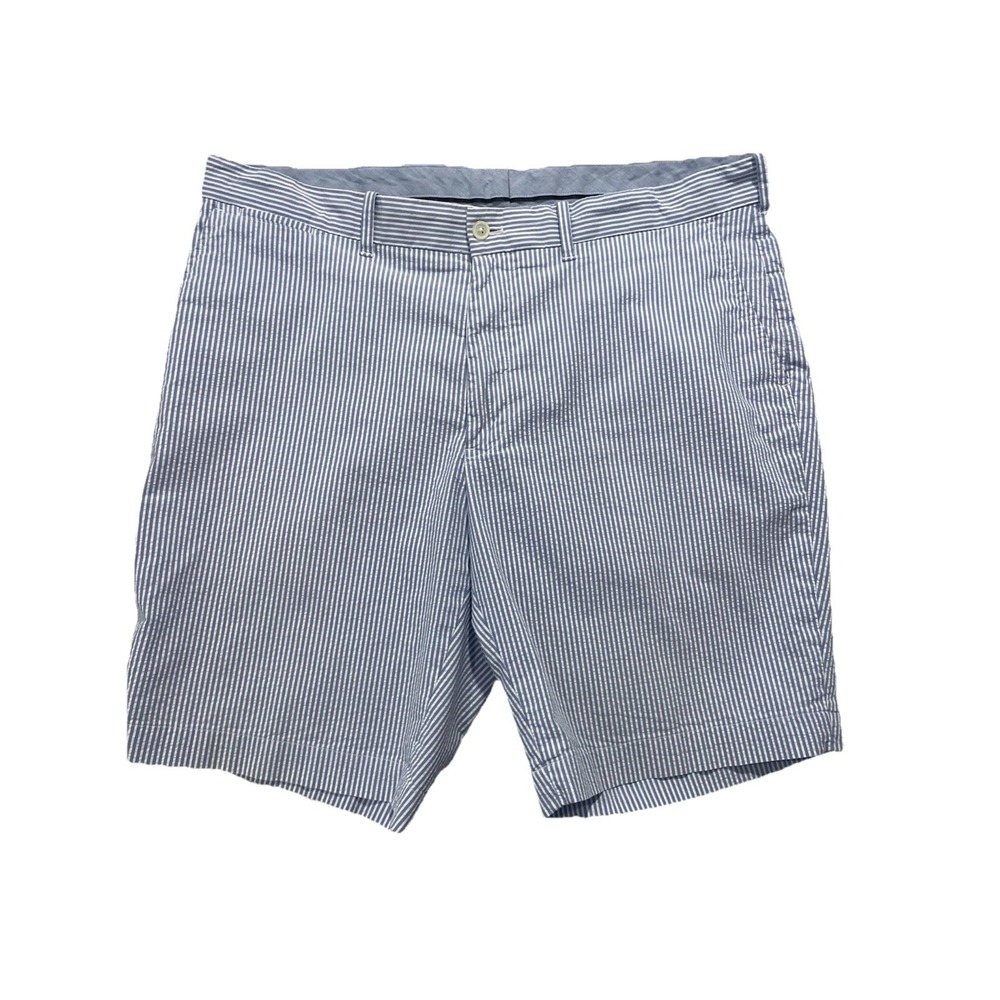 Polo Golf Ralph Lauren 38 x10 Blue/White Stripe Seersucker Preppy Men Shorts EUC